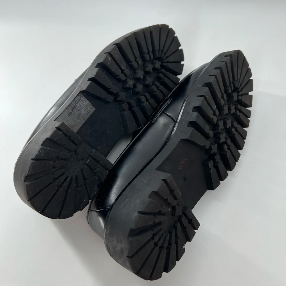 H&M Chunky Platform Black Vegan Leather Slip On Loafers